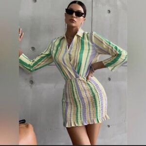 BNWOT Zara The Valery Pastel Striped Smocked Mini Dress size XXL